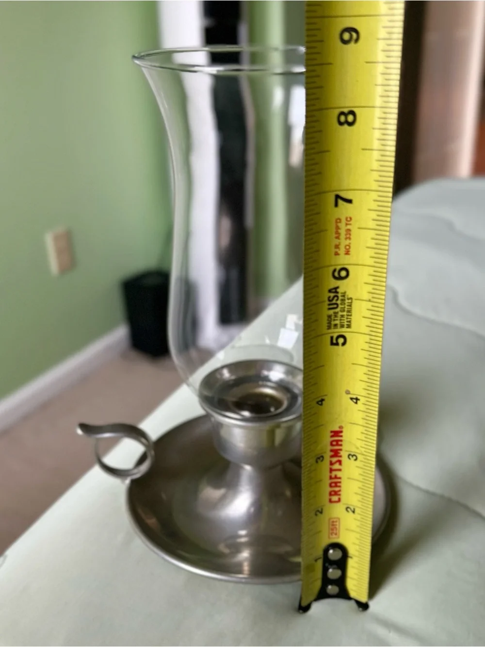 Vintage Glass Hurricane Candle Holder with Chamber Style Handle